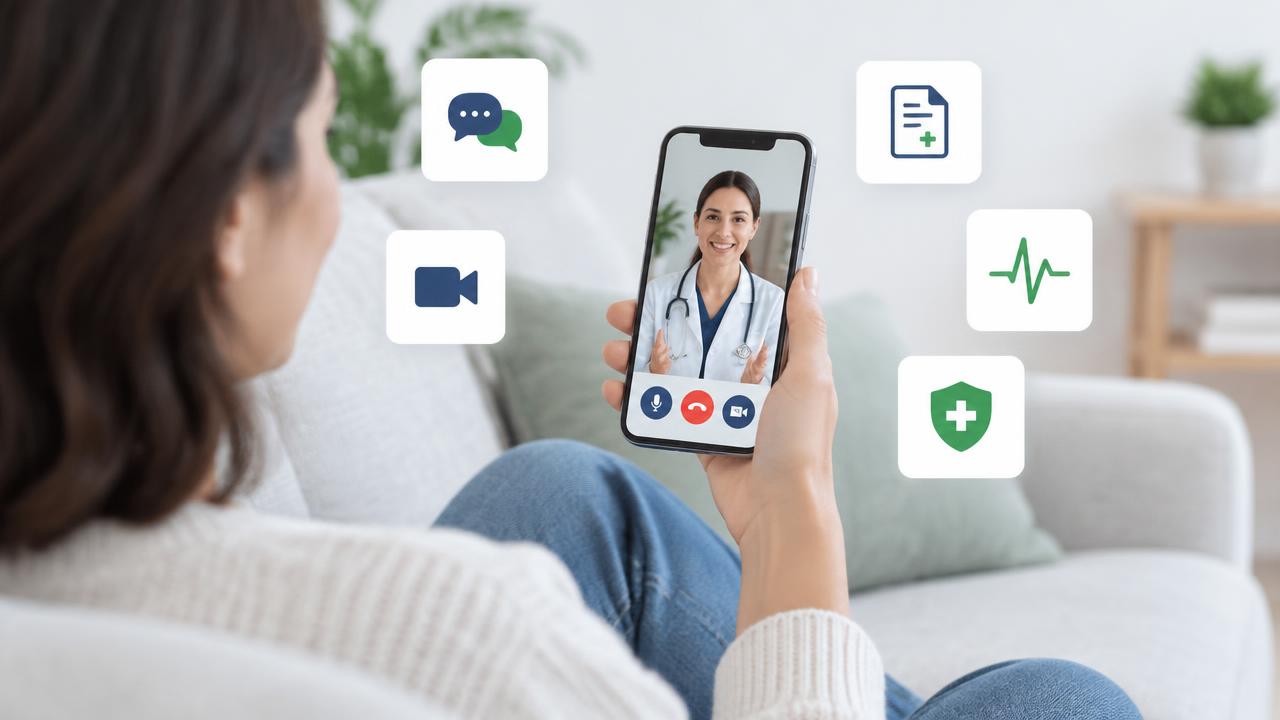 Pessoa em casa em videochamada com médica pelo celular